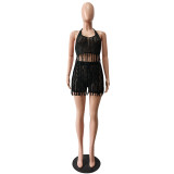 Sexy Knit Hollow Out Halter Top And Shorts Sets CM-8610