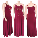 Plus Size Letter Print Spaghetti Strap Maxi Dress GDYF-69482
