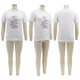 Plus Size Letter Print O Neck T Shirt BMF-MM059