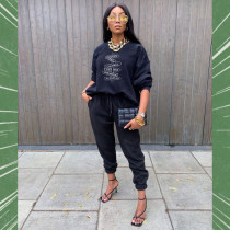 Letter Print Long Sleeve 2 Piece Pants Sets HNIF-055B