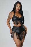 Sexy Tassel Halter Bra Top High Waist Shorts Clubwear Sets LP-66335