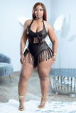 Sexy Tassel Halter Bra Top High Waist Shorts Clubwear Sets LP-66335