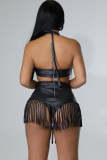 Sexy Tassel Halter Bra Top High Waist Shorts Clubwear Sets LP-66335