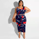 Plus Size Printed Sleeveless Midi Skirt 2 Piece Sets PHF-13279