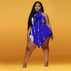 Plus Size Tie Dye Sleeveless Back Zipper Romper XMF-115