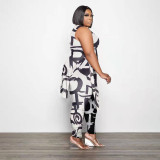 Plus Size Printed Sleeveless Split Two Piece Pants Sets PHF-13278
