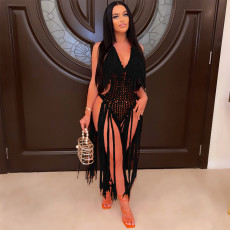 Sexy Knit Tassel Hollow Out Beachwear OSM-4355