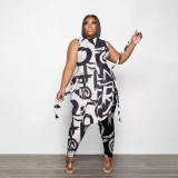 Plus Size Printed Sleeveless Split Two Piece Pants Sets PHF-13278