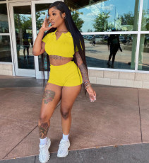 Solid Crop Top And Shorts Two Piece Sets YD-8599