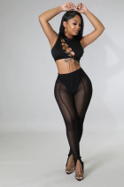 Sexy Lace Up Sleeveless See Through 2 Piece Sets MZ-2728