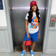 Letter Print T Shirt And Shorts Two Piece Sets QZX-6249