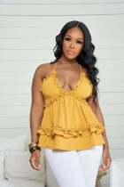 Sexy Ruffled V Neck Cross Strap Top CM-8608