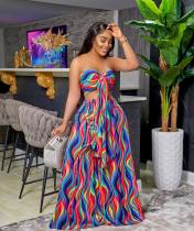 Sexy Printed Tie-Up Tube Top Wide Leg Pants 2 Piece Sets BGN-243
