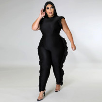 Plus Size Solid Ruffled Sleeveless Jumpsuit ONY-7005