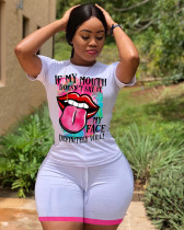 Lip Print T Shirt And Shorts Two Piece Sets LM-8315