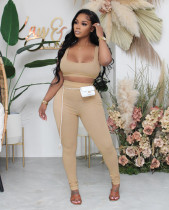 Solid Ribbed Tank Top And Pants Two Piece Sets FNN-8671