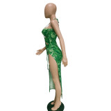Sexy Printed Bodysuit+Split Skirt Two Piece Sets BN-9327