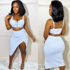 Sexy Striped Split Skirt Two Piece Sets BN-9326
