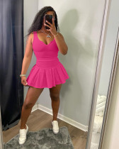 Solid Tank Top Pleated Culottes Skirt 2 Piece Sets FSL-F163