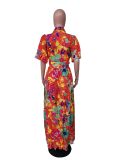 Floral Print Short Sleeve Buttons Sashes Maxi Dress MK-3090