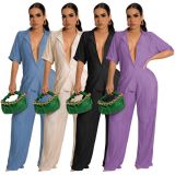 Solid Shirt And Pants Two Piece Sets MEM-88439