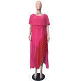 Sexy Patchwork Slash Neck Pleated Maxi Dresses OD-8291
