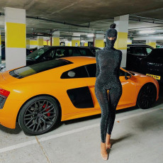 Fashion Sexy Long Sleeve Backless Tight Jumpsuit With Headgear XEF-10625