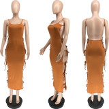Solid Sexy Lace-Up Hollow Out Sling Maxi Dress WSYF-5936