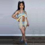 Colorful Knit Tassel Two Piece Shorts Sets TK-6241