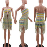 Colorful Knit Tassel Two Piece Shorts Sets TK-6241