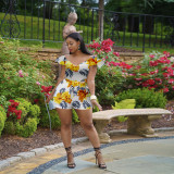 Floral Print V Neck Sashes Romper OY-6356