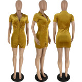 Solid Short Sleeve Buttons Slim Mini Dress MXDF-6098