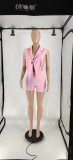 Solid Sleeveless Blazer Top And Shorts 2 Piece Sets(With Brooch) IV-8309
