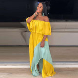 Sexy Patchwork Slash Neck Pleated Maxi Dresses OD-8291