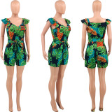 Floral Print V Neck Sashes Romper OY-6356