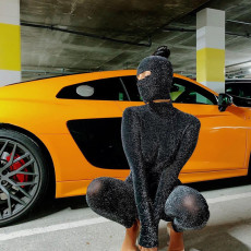 Fashion Sexy Long Sleeve Backless Tight Jumpsuit With Headgear XEF-10625