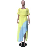 Sexy Patchwork Slash Neck Pleated Maxi Dresses OD-8291