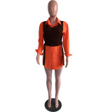 Casual Long Sleeve Shirt Dress+Vest Top 2 Piece Sets OMY-80085