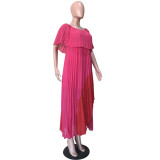 Sexy Patchwork Slash Neck Pleated Maxi Dresses OD-8291
