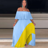 Sexy Patchwork Slash Neck Pleated Maxi Dresses OD-8291