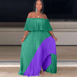 Sexy Patchwork Slash Neck Pleated Maxi Dresses OD-8291