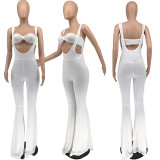 Plus Size Solid Tube Top Strap Flared Jumpsuit 2 Piece Sets WPF-80638