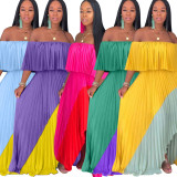 Sexy Patchwork Slash Neck Pleated Maxi Dresses OD-8291