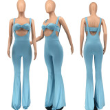 Plus Size Solid Tube Top Strap Flared Jumpsuit 2 Piece Sets WPF-80638