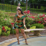 Floral Print V Neck Sashes Romper OY-6356