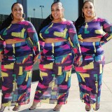 Plus Size Printed Long Sleeve Maxi Skirt 2 Piece Sets ONY-7006