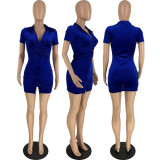 Solid Short Sleeve Buttons Slim Mini Dress MXDF-6098
