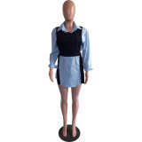 Casual Long Sleeve Shirt Dress+Vest Top 2 Piece Sets OMY-80085