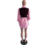 Casual Long Sleeve Shirt Dress+Vest Top 2 Piece Sets OMY-80085
