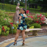 Floral Print V Neck Sashes Romper OY-6356